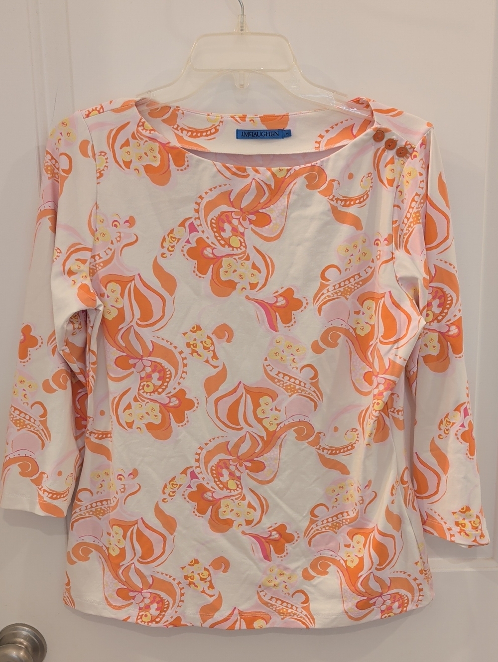 J.McLaughlin Wavesong paisley print boatneck top featuring three-quarter sleeves